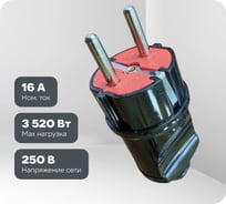 Прямая вилка Econ EPL 16А 250В, с заземлением, черная EPL001B