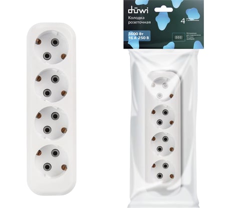 Розеточная колодка duwi 4 гнезда c/з 16A 28635 6