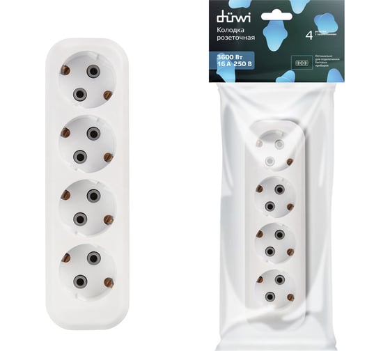 Розеточная колодка duwi 4 гнезда c/з 16A 28635 6 1