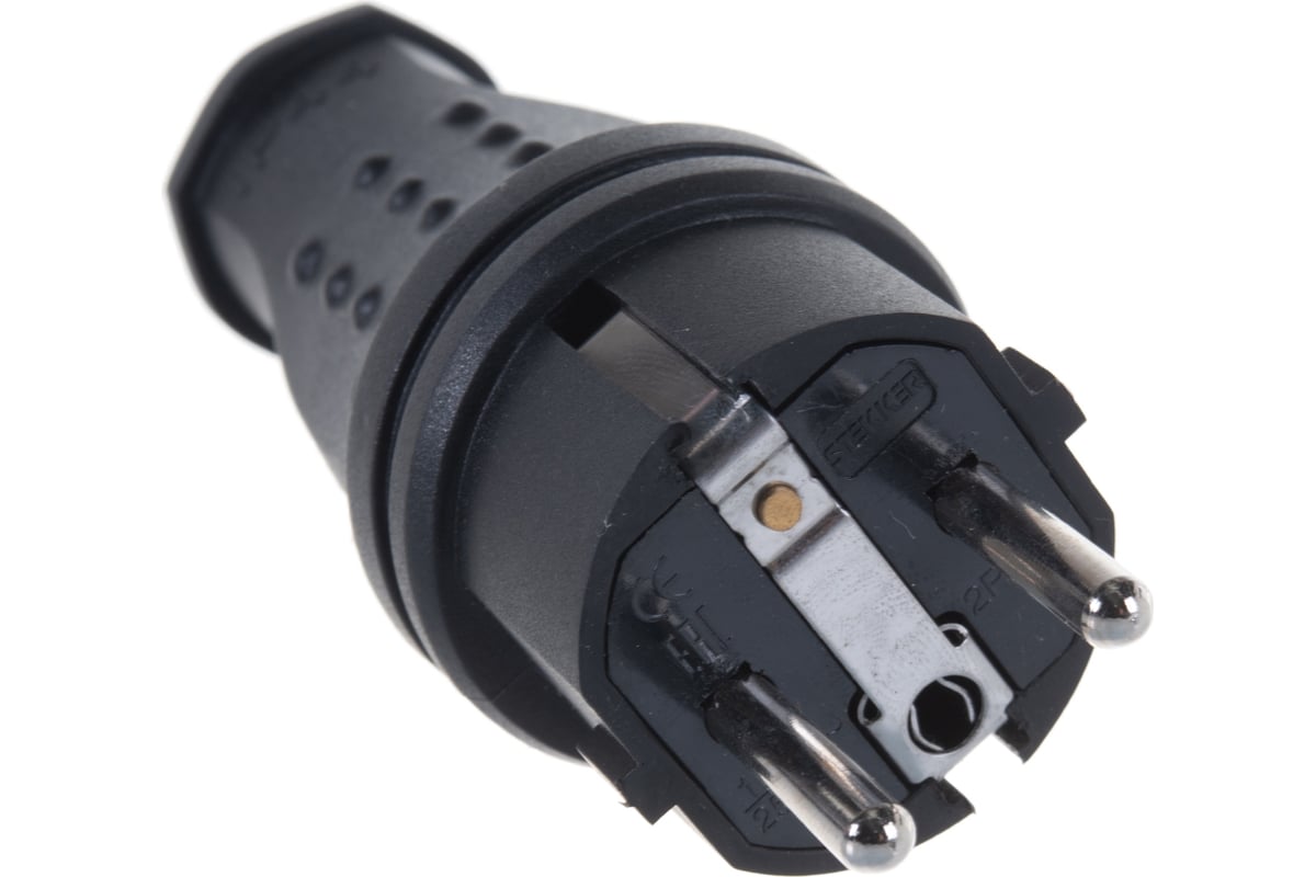 Прямая вилка STEKKER с заземляющим контактом, каучук 250В 16A IP44 ...