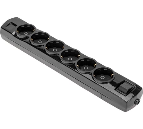 Колодка REXANT premium 6 гнезд, с заземлением, с выключателем, черный 13-4406