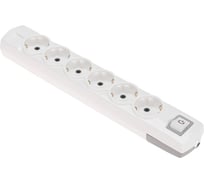 Колодка REXANT premium 6 гнезд, с заземлением, с выключателем, белый 13-4404