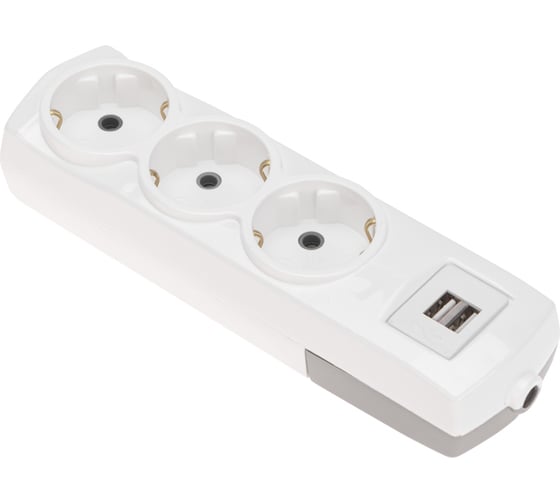 Колодка REXANT premium 3 гнезда, с заземлением, 2 usb, белый 13-4402