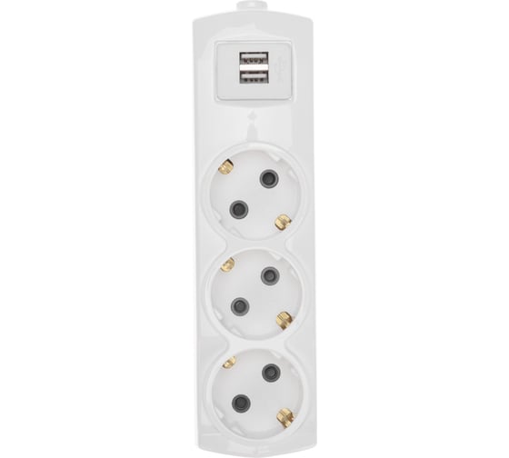 Колодка REXANT premium 3 гнезда, с заземлением, 2 usb, белый 13-4402