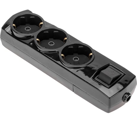 Колодка REXANT premium 3 гнезда, с заземлением, с выключателем, черный 13-4405