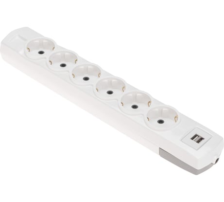 Колодка REXANT premium 6 гнезд, с заземлением, 2 usb, белый 13-4407