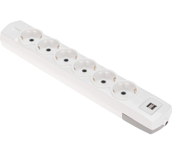 Колодка REXANT premium 6 гнезд, с заземлением, 2 usb, белый 13-4407