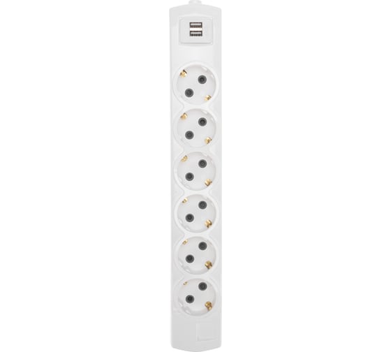 Колодка REXANT premium 6 гнезд, с заземлением, 2 usb, белый 13-4407