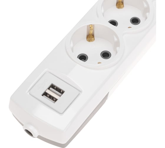 Колодка REXANT premium 6 гнезд, с заземлением, 2 usb, белый 13-4407