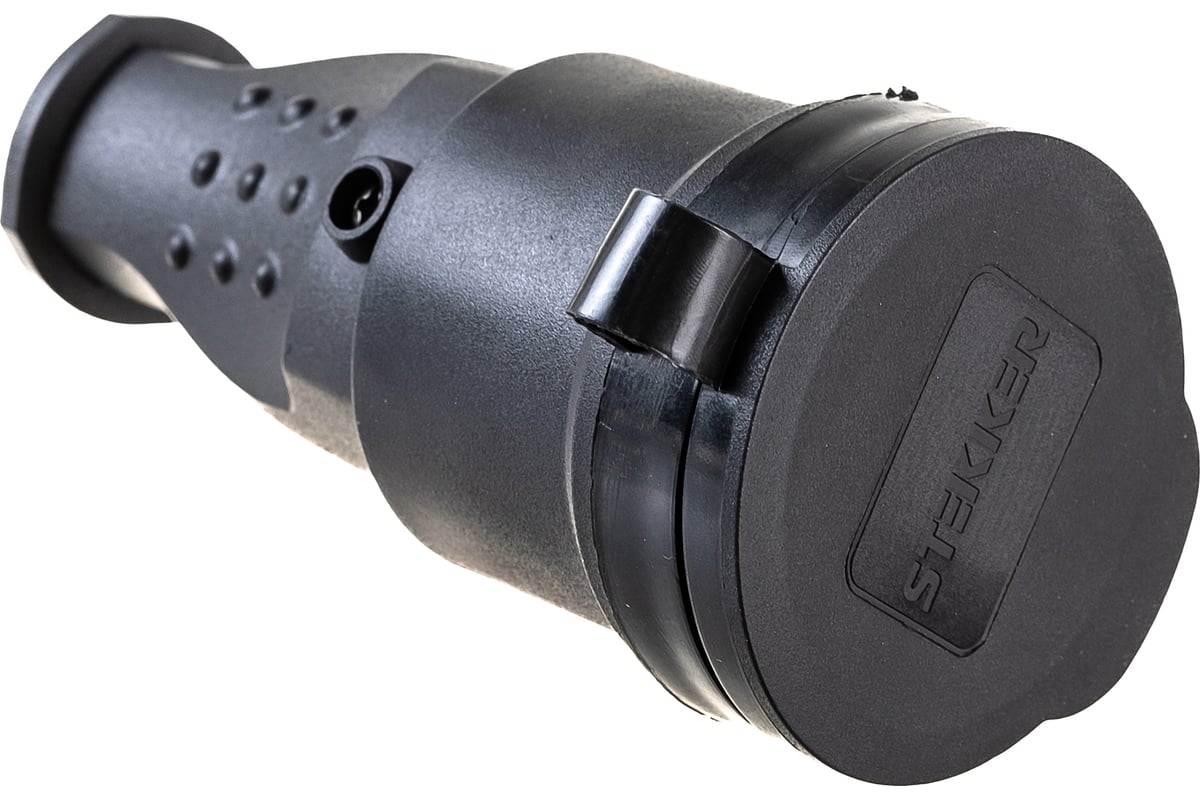 Переносная розетка STEKKER с крышкой, одноместная, 230В 16А IP44 черная ...