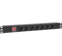 Блок розеток EKF PDU TERACOM PRO 19", 1U, 10А/250В, 7 розеток Schuko, с выключателем, без шнура питания входной разъем C14, корпус алюминий, черный TRP-HPD-LS-10A-7SH-C14