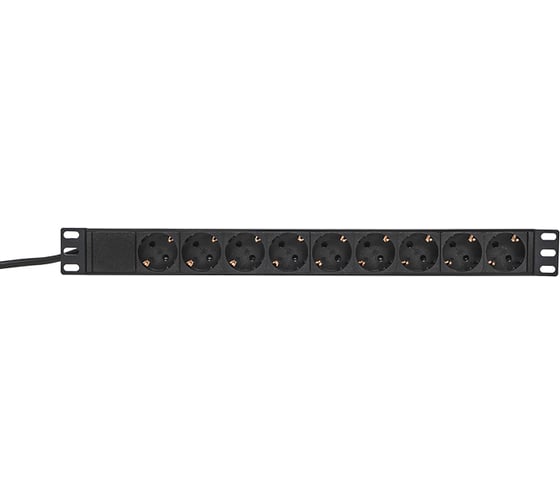 Блок розеток PDU TERACOM PRO 19" 1U 10А/250В 9 розеток Schuko шнур питания длиной 2 метра сечение 3x1,5 мм2 вилка C14 корпус пластик черный EKF TRP-HPD-PL-10A-9SH-2MC14