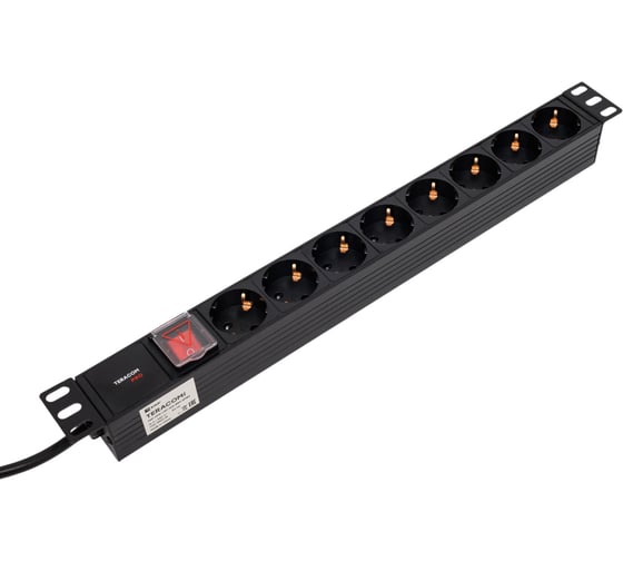 Блок розеток EKF PDU TERACOM PRO 19" 1U 16А/250В 8 розеток Schuko с выключателем, шнур питания длиной 2 метра, сечение 3x1.5 мм2, вилка Schuko, корпус пластик, черный TRP-HPD-LSP-16A-8SH-2MSH