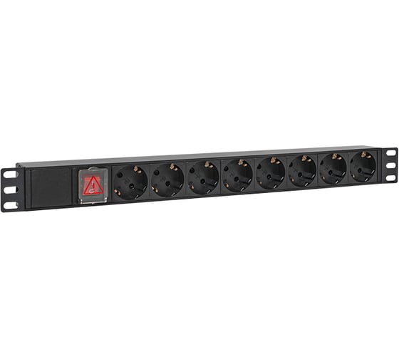 Блок розеток EKF PDU TERACOM PRO 19" 1U 16А/250В 8 розеток Schuko с выключателем, шнур питания длиной 2 метра, сечение 3x1.5 мм2, вилка Schuko, корпус алюминий, черный TRP-HPD-LS-16A-8SH-2MSH