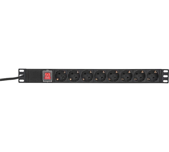 Блок розеток EKF PDU TERACOM PRO 19" 1U 16А/250В 8 розеток Schuko с выключателем, шнур питания длиной 2 метра, сечение 3x1.5 мм2, вилка Schuko, корпус алюминий, черный TRP-HPD-LS-16A-8SH-2MSH