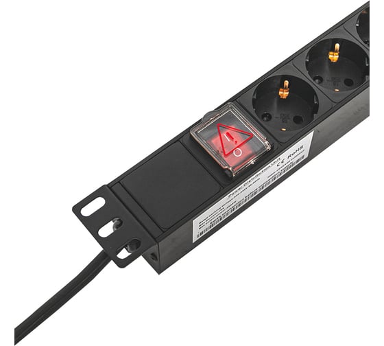 Блок розеток EKF PDU TERACOM PRO 19" 1U 16А/250В 8 розеток Schuko с выключателем, шнур питания длиной 2 метра, сечение 3x1.5 мм2, вилка Schuko, корпус алюминий, черный TRP-HPD-LS-16A-8SH-2MSH