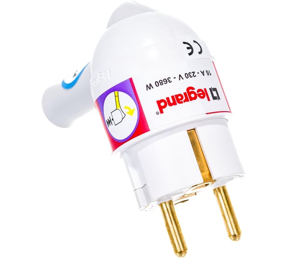 Вилка Legrand 2К+3 серия Элиум 16 А с рычагом пластик винтовой зажим винт сбоку белый 050175