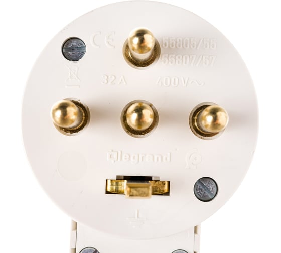 Силовая вилка Legrand 3К+Н+З 32A выход кабеля сбоку 55807 055807