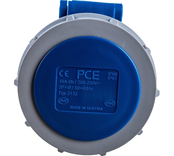 Кабельная розетка PCE 16А 230V 1P+N+E IP67 2132-6