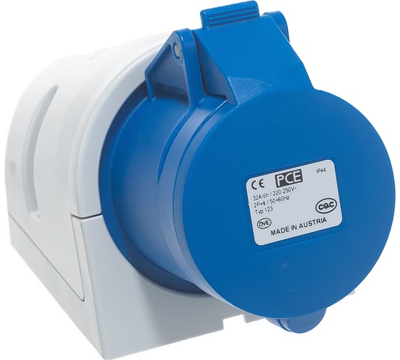 Настенная розетка PCE 32А 220V 1P+N+E IP44 123-6