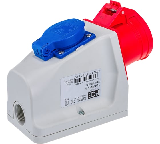 Настенная комбинированная розетка PCE 16А 400V 3P+N+E IP44 9215-6
