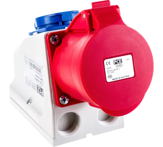 Настенная комбинированная розетка PCE 32А 380V 3P+N+E IP44 9225-6