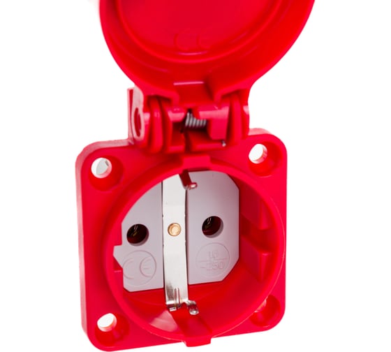 Встраиваемая розетка PCE 16A 250V 2P+E IP54 подключение сзади 50х50 красная 105-0r