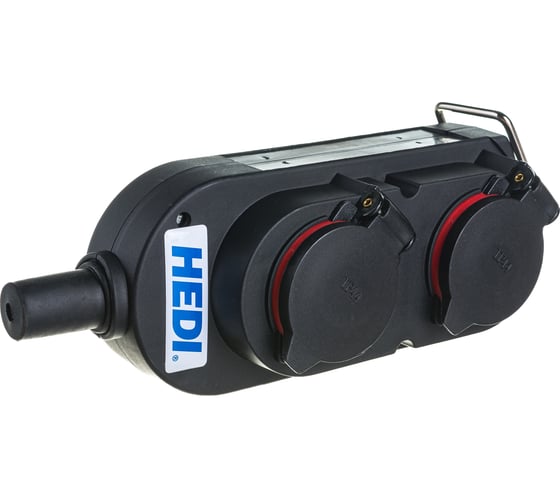 Колодка HEDI подвесная, 4-Shuko 16А 230V 1P+N+E IP44 с крышками, черная 9043