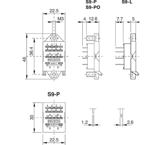 Колодка розетка для промежуточного реле ComatReleco S9-P PN1212