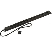 Вертикальный блок розеток Hyperline SHE-13SH-2.5EU 13 розеток Schuko, кабель питания 2.5м (3x1.5мм2) с вилкой Schuko 16A, 250В, 668x44.4x44.4мм (ДхШхВ), корпус алюминий, черный 396988