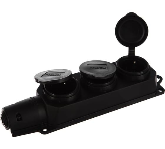 Трехместная розетка с заглушками ANDELI каучук AM-K03 16А IP44 2Р+РЕ 220В ADL13-060