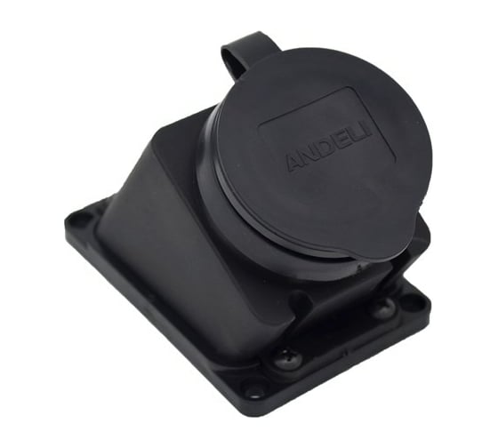 Наклонная розетка с заглушкой ANDELI каучук AM-K08 2P+PE 16A 220В IP44 ADL13-058