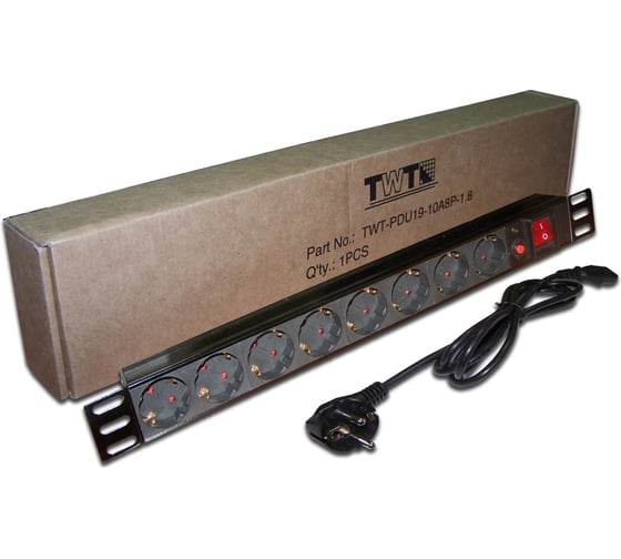 Блок розеток TWT 19 8 шт. Schuko, 10A 250V, шнур питания 1.8 м  PDU19-10A8P-1.8