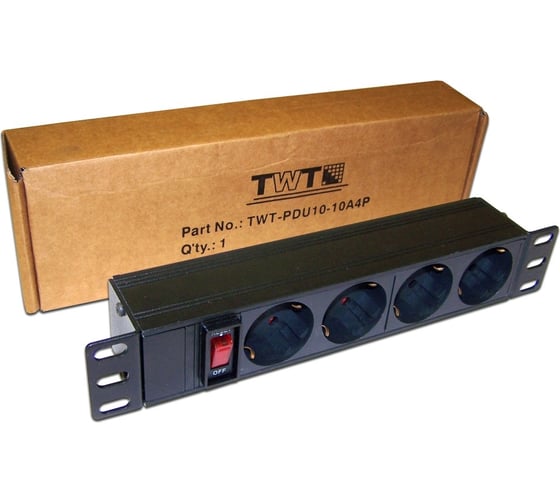 Блок розеток TWT 10 4 шт., 10A 250V, без шнура питания PDU10-10A4P