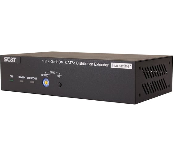 Комплект (удлинитель-распределитель+4 приёмника) HDMI SC&T HE04SEK 1.4 (1 вход/4 выхода) с передачей по кабелю витой пары CAT5e на удалённые приёмники sct1311 1