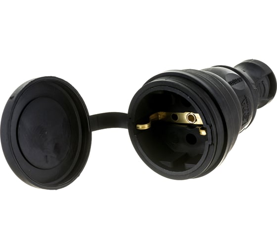 Каучуковый разъем ЭРА R8BIP44 c заземлением, прямой, 16A, IP44, черный Б0044541