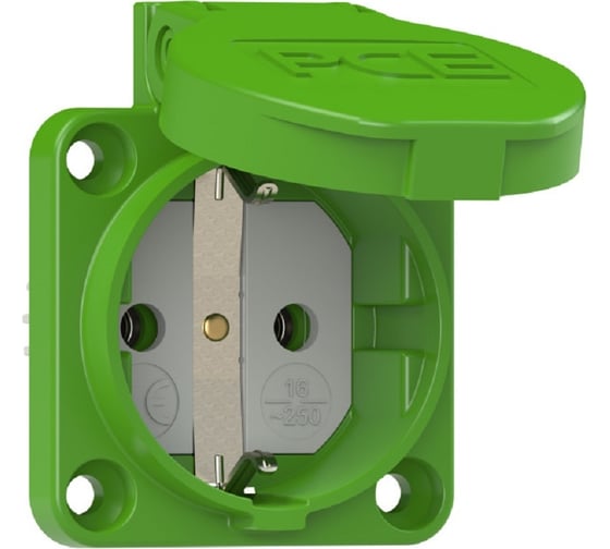 Розетка PCE встр 16а/220v/2p+e/ip54 50x50 подкл. сзади зелёная 105-0u 1