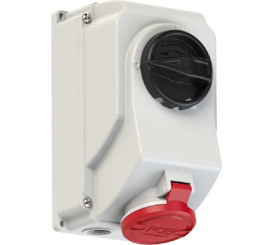 Розетка PCE настенная 16а/380v/3p+n+e/ip44, с выключателем и блокировкой 7515-6 1