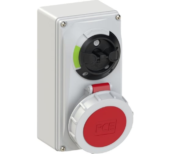 Розетка PCE настенная 16а/380v/3p+n+e/ip67, с выключателем и блокировкой 61152-6