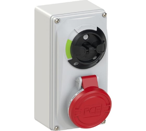 Розетка PCE настенная 16а/380v/3p+e/ip44, с выключателем и блокировкой 6114-6 1