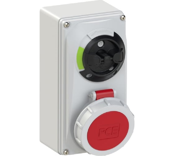 Розетка PCE настенная 16а/380v/3p+e/ip67, с выключателем и блокировкой 61142-6 1