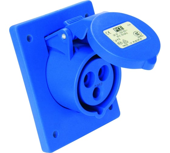 Встраиваемая наклонная розетка PCE 16а/220v/1p+n+e/ip44, фланец 70x85 413-6 1
