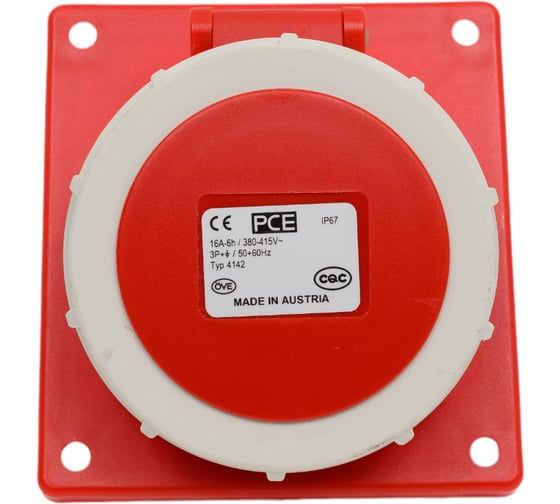 Встраиваемая наклонная розетка PCE 16а/400v/3p+e/ip67, фланец 92x100 4142-6