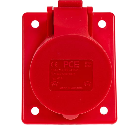 Встраиваемая наклонная розетка PCE 16а/380v/3p+e/ip44, фланец 70x85 414-6