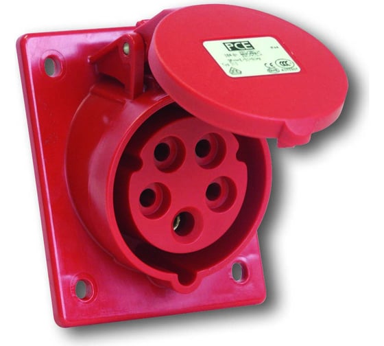 Встраиваемая наклонная розетка PCE 16а/400v/3p+n+e/ip44, фланец 80x97 415-6 1