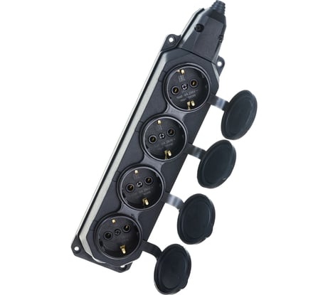 Каучуковая колодка ЭРА K-4e-B-IP44 с заземлением 4гнезда 16A IP44 черная Б0044546