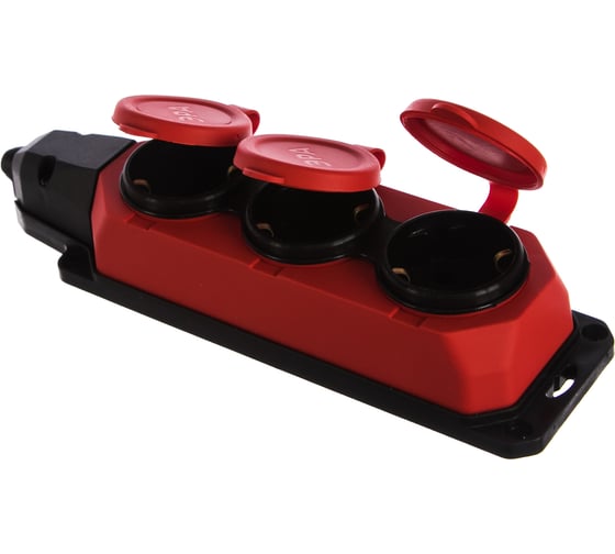 Каучуковая колодка ЭРА K-3e-RED-IP44 с заземлением 3гнезда 16A IP44 красная Б0044552