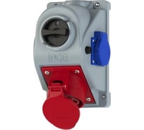 Настенная розетка с выключателем PCE 32а/380v/3p+n+e/ip44, +розетка 220v, с предохранителем 96062551