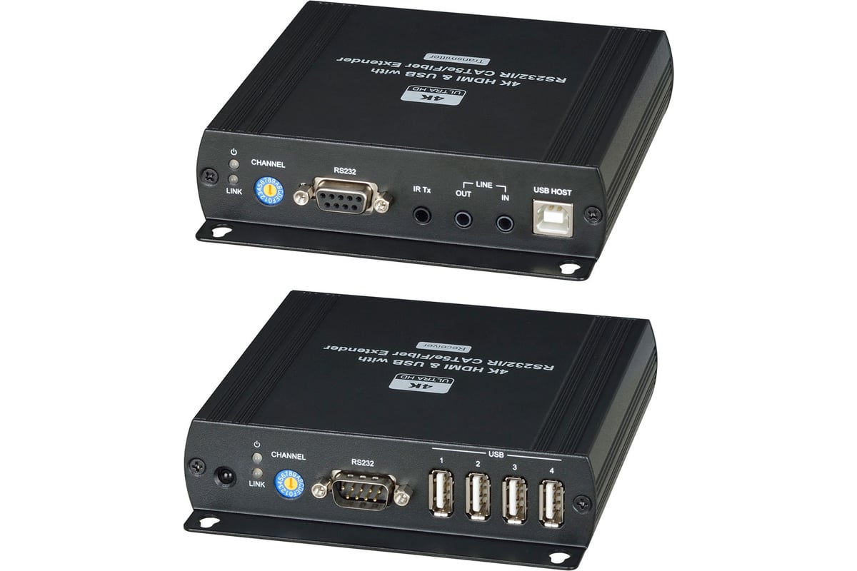 HDMI KVM удлинитель (комплект приёмник + передатчик) SC&T HKM01-4K по  Ethernet до 140 м (CAT5e), до 150 м (CAT6) для передачи HDMI (1.4, до  4K(30Гц), USB, аудио, RS232 и сигнал ИК управления