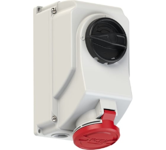 Настенная розетка PCE 32а 380v 3p+e ip44, с выключателем и блокировкой 7524-6 1